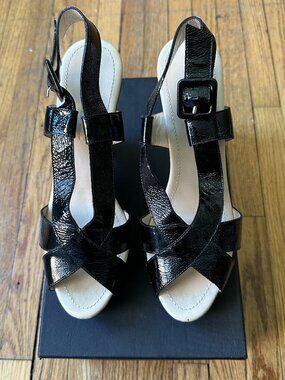 Beautiful collector plateform sandals Jil Sander black leather size 7 open-toe